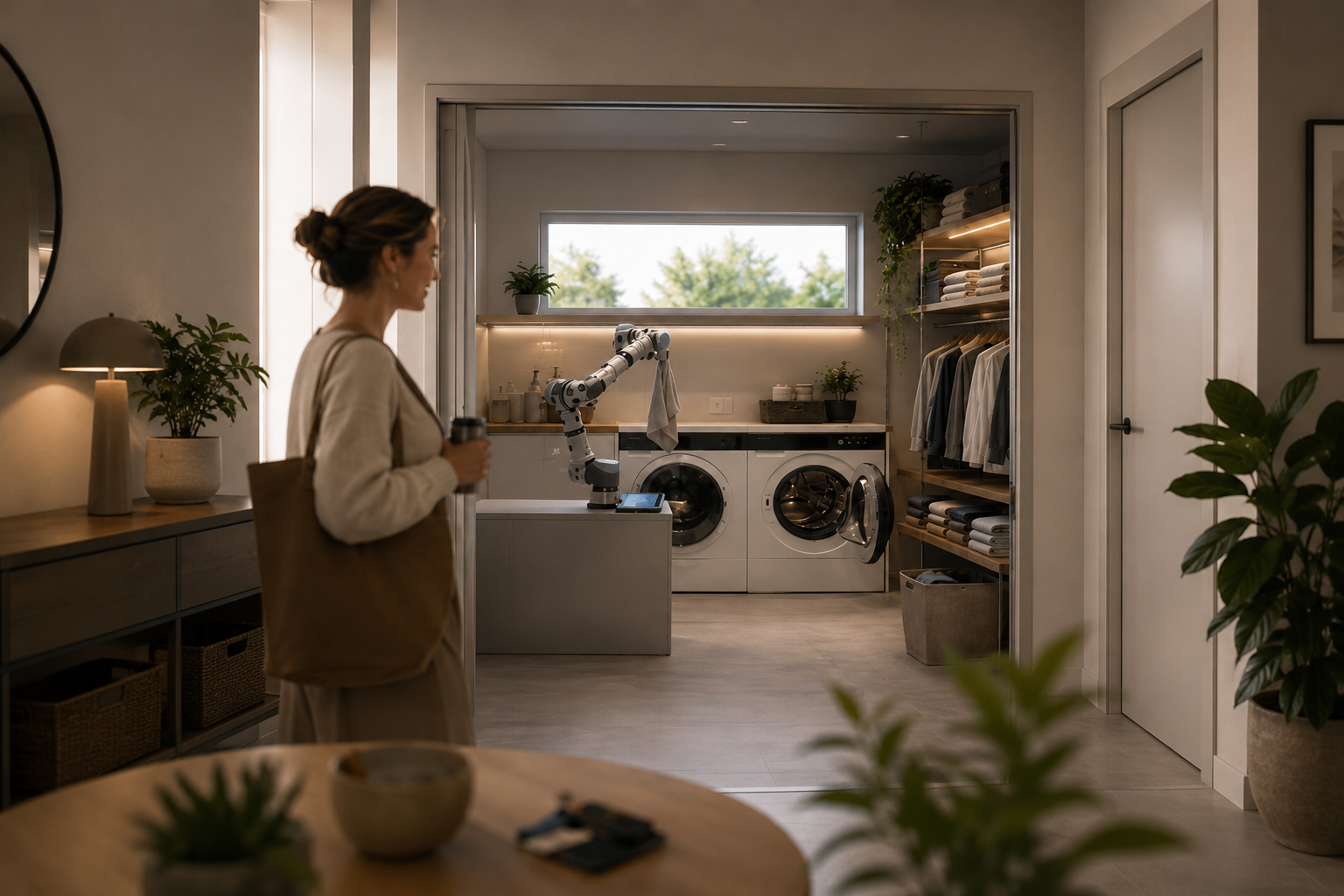 Moderne Waschküche mit Lavidro Roboterarm