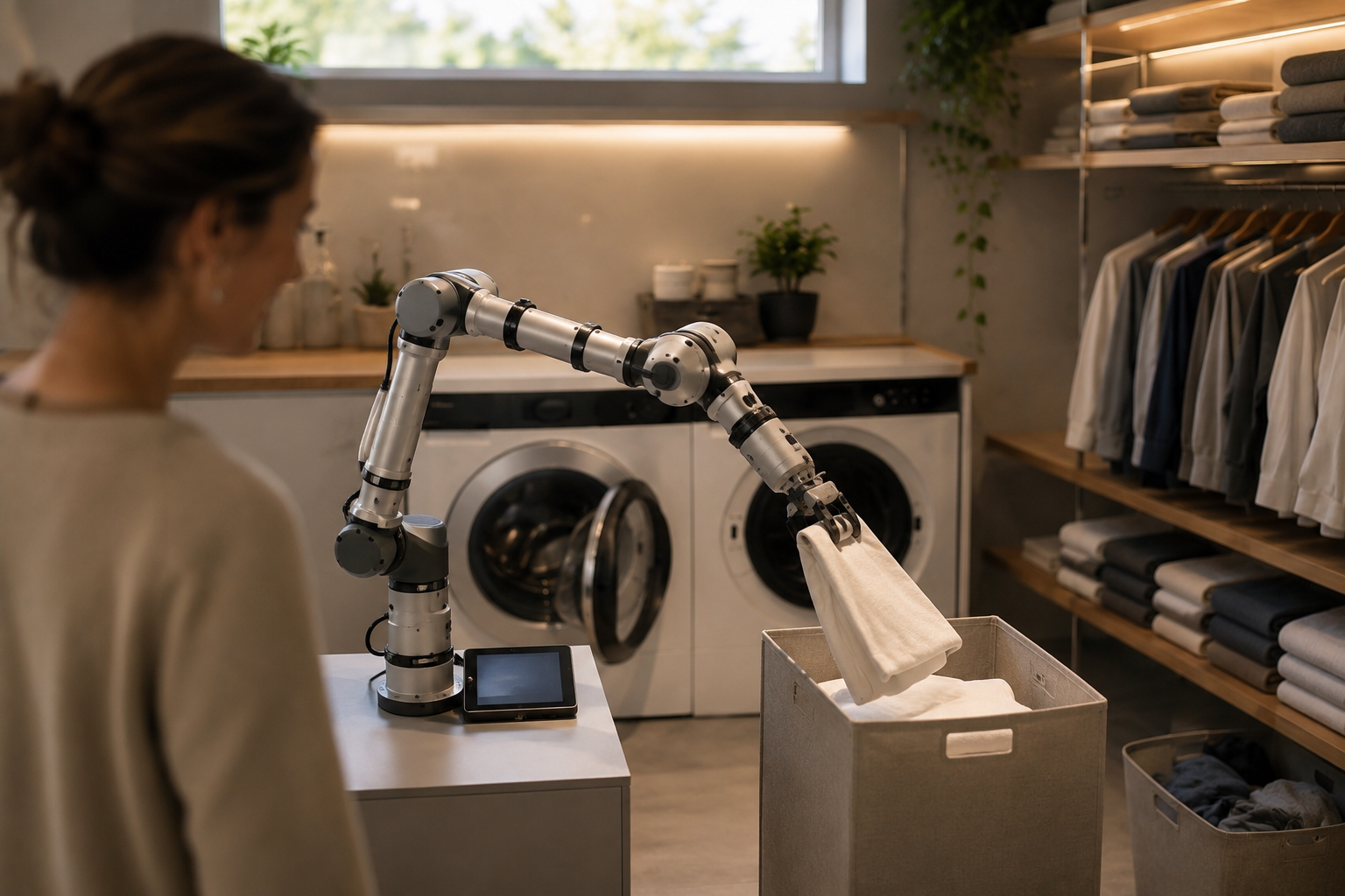 Roboterarm bei der sorgfältigen Wäschepflege